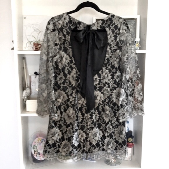 TIBI Metallic Floral Lace Open Back Mini Dress - Picture 9 of 15
